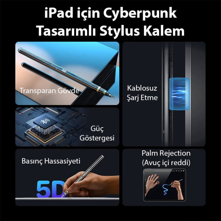 Dux Ducis SP-04 Manyetik Şarjlı Stylus Pen iPad Tablet Dokunmatik Kalem Transparent-(5775)