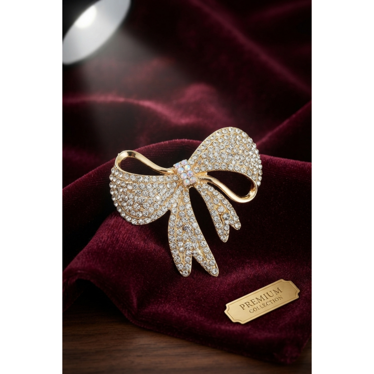 Gold Renk Zirkon Taşlı Fiyonk Model Broş 5886