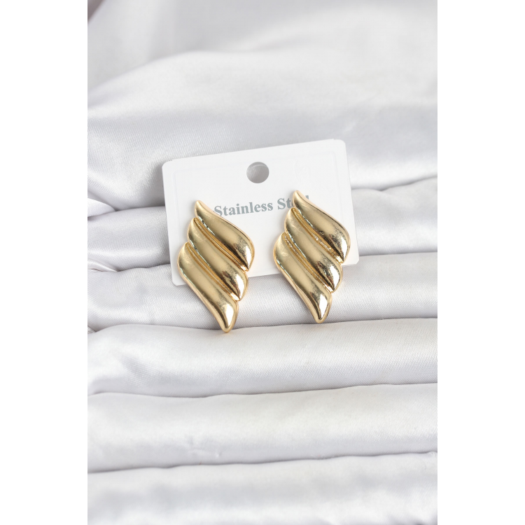 316L Çelik Gold Renk Motif Model Kadın Küpe 5886