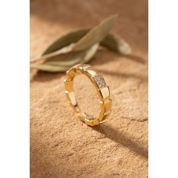 Gold Renk Yılan Model Zirkon Taşlı Kadın Yüzük 5886