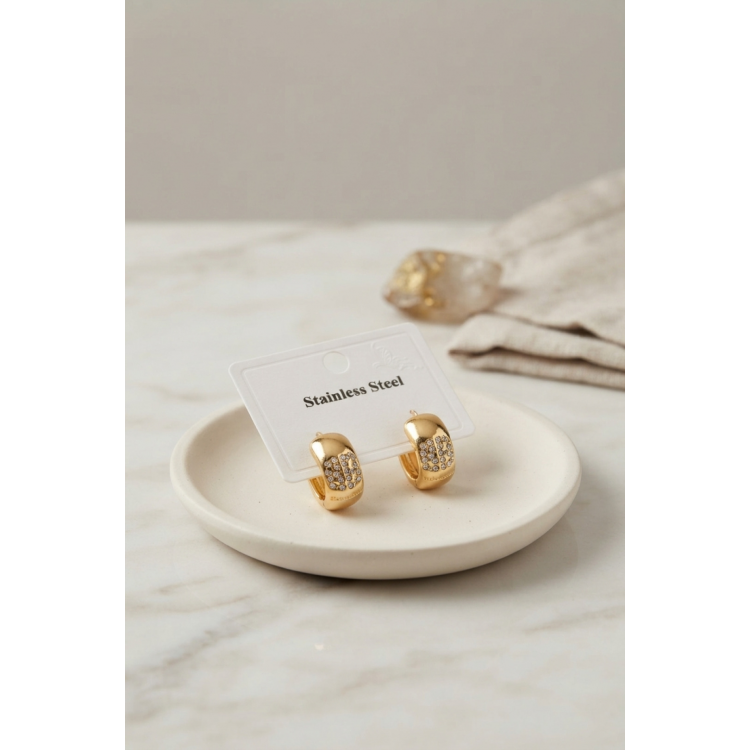 316L Çelik Gold Renk Kalın Halka Tasarım Model Küpe 5886
