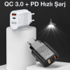 USLİON 20W USB QC3.0 Şarj PD3.0 Hızlı Şarj Aleti Şarj Başlık-(5775)