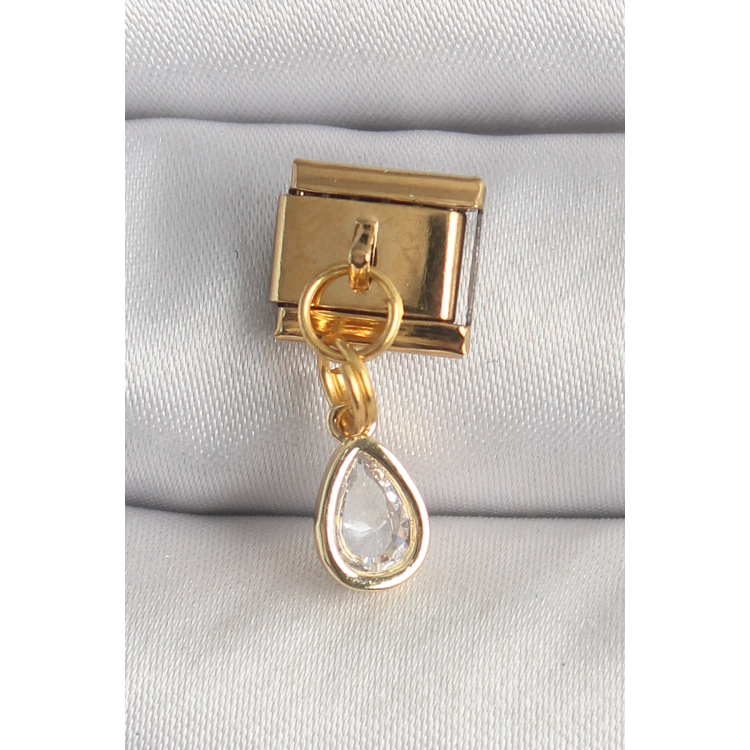 316L Çelik Gold Renk Sallantı Damla Zirkon Taşlı Nomination Charm 5886