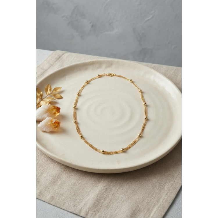 CM Top Zincirli Gold Renk 50 cm Kadın Kolye 5886
