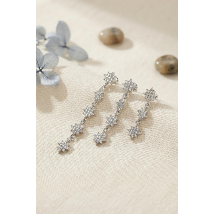 3 lü Set Küpe Gümüş Renk Kutup Yıldızı Detaylı 5886