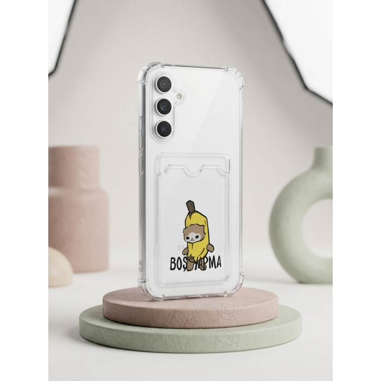 Samsung Galaxy A54 Boş Yapma Muz Detaylı Kart Bölmeli Şeffaf Telefon Kılıfı