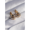 316L Çelik Gold Renk Zirkon Taşlı İç İçe Geçmeli Oval Küpe 5886