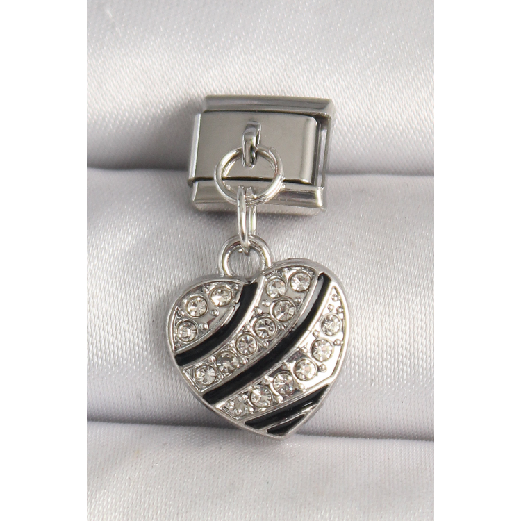 316L Çelik Gümüş Renk Zirkon Taşlı Kalp Model Nomination Charm 5886