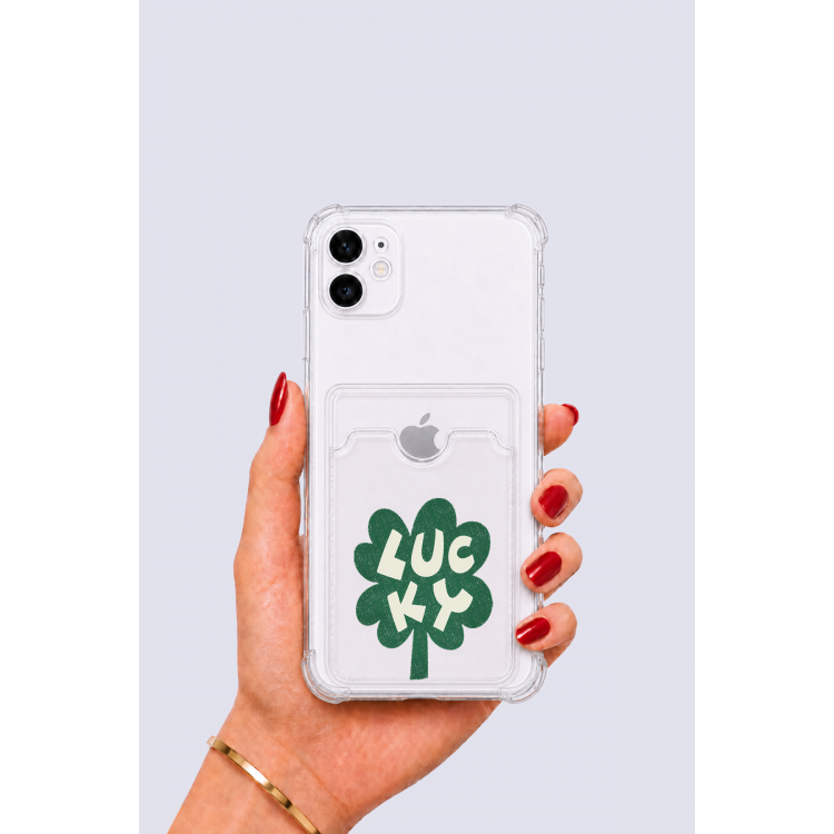 iPhone 12 Kartlıklı Lucky Yonca Desenli Kılıf