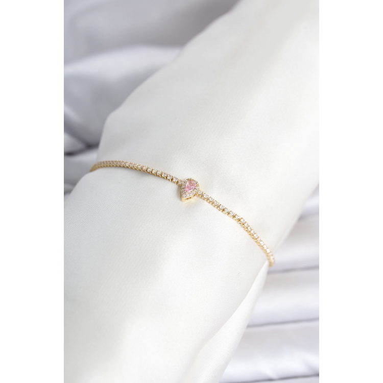 Pirinç Gold Renk Pembe Damla Model Su Yolu Kadın Bileklik 5886