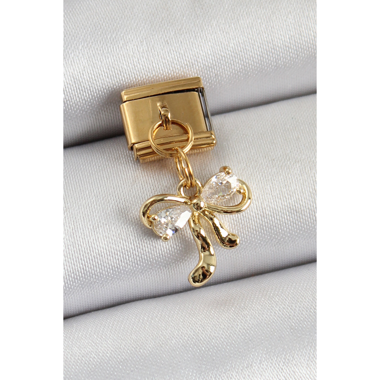 316L Çelik Sallantılı Zirkon Taşlı Fiyonk Model Gold Renk Nomination Charm 5886