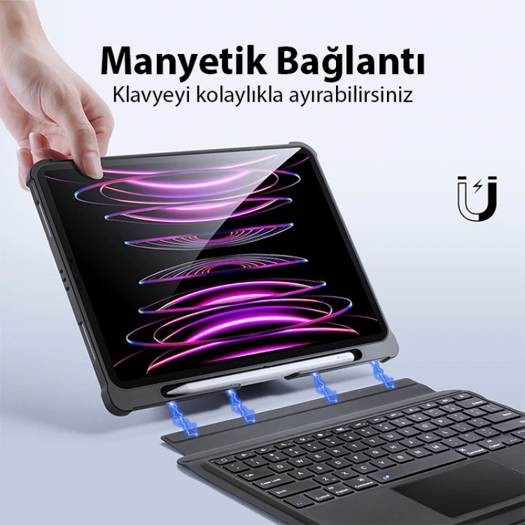 Dux Ducis iPad Pro 12.9 2022/2021/2020 SK Series Kablosuz Bluetooth Klavye Touchpad Kılıf-(5775)