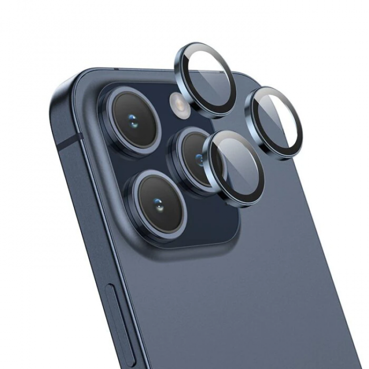 HOCO Crystal Clear iPhone 15 Pro-15 Pro Max HD 3D Metal Çerçeveli Kamera Koruyucu Lens-(5775)