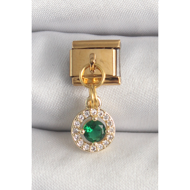 316L Çelik Gold Renk Sallantı Yeşil Zirkon Taşlı Nomination Charm 5886