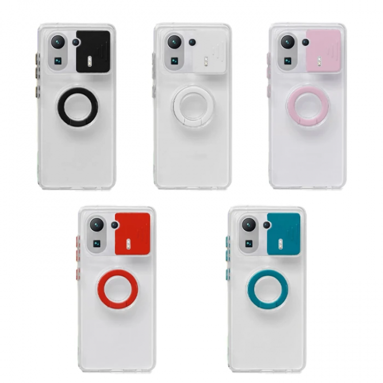 Ally Xiaomi Mi 11 Pro Kılıf Sürgülü Kamera Lens Korumalı Yüzük Standlı Silikon Kılıf-(5775)