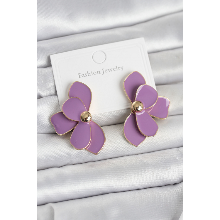 Mor Mineli Lotus Model Pirinç Kadın Küpe 5886