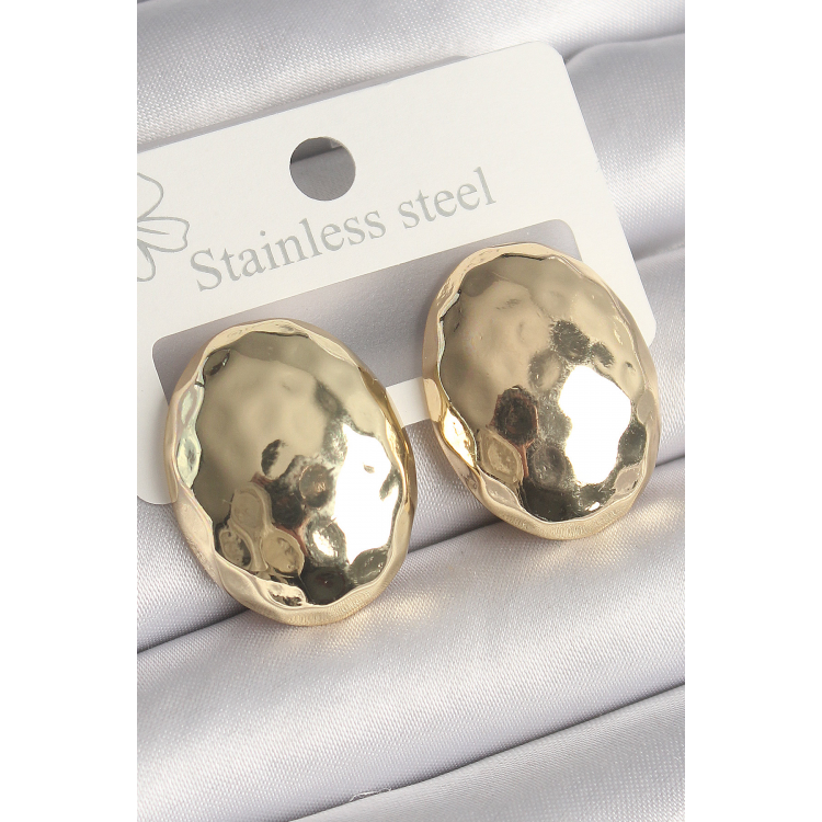 Pirinç Gold Renk İşlemeli Bombe Oval Model Kadın Küpe 5886