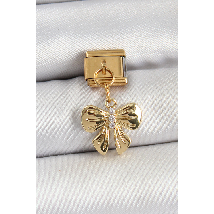 316L Çelik Sallantılı Zirkon Taşlı Fiyonk Model Gold Renk Nomination Charm 5886