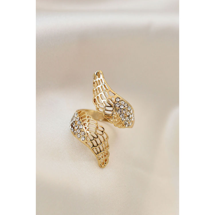 Ayarlamalı Gold Renk Metal Zirkon Taşlı Kanat Yüzük 5886