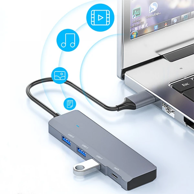 Ally ADS-309A 4in1 USB to USB + Type-C Hub Adaptör Çevirici Dönüştürücü Çoğaltıcı-(5775)