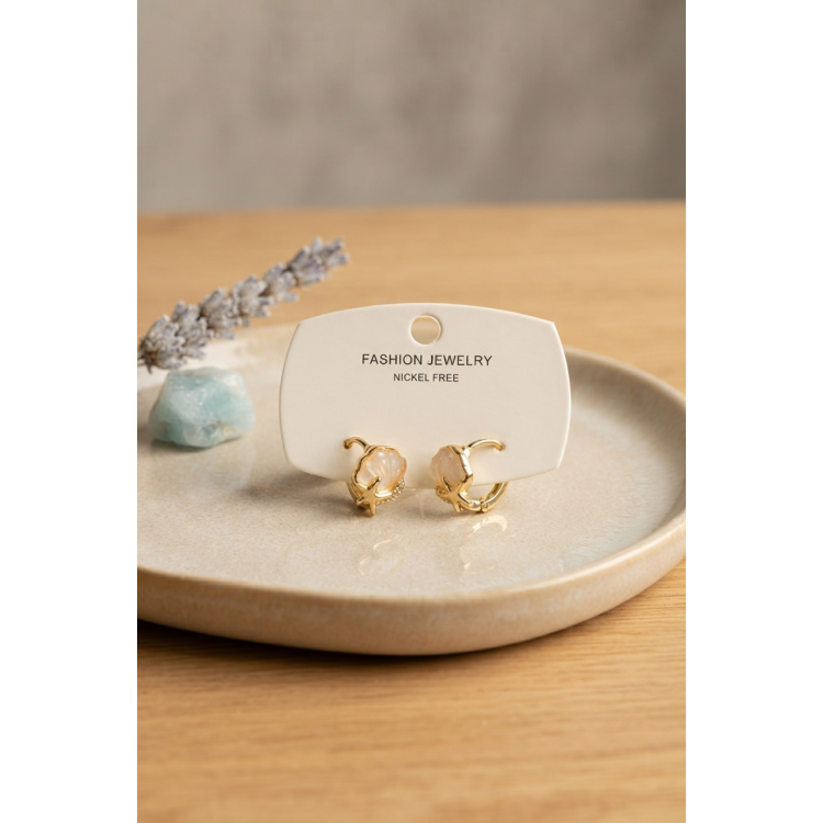 Pirinç Deniz Kabuğu Model Gold Renk Çocuk Küpe 5886