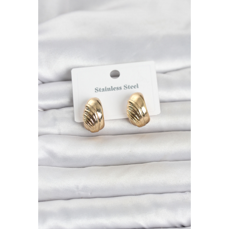 316L Çelik Gold Renk Desenli Yarım Halka Model Kadın Küpe 5886