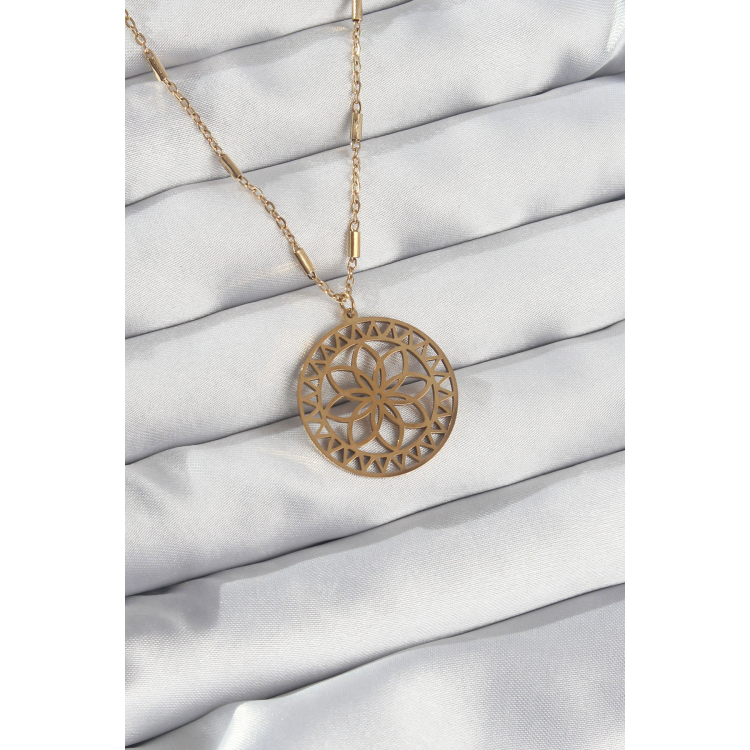 316L Çelik Zincir Gold Renk Lotus Model Kolye 5886