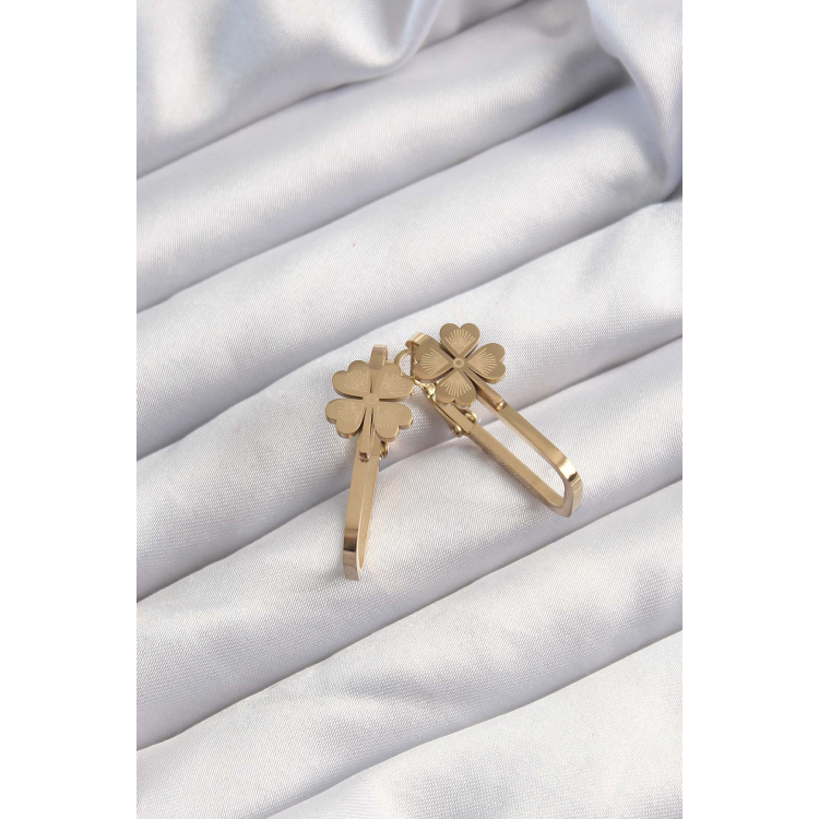 316L Çelik Altın Renk Geometrik Yonca Model Küpe 5886