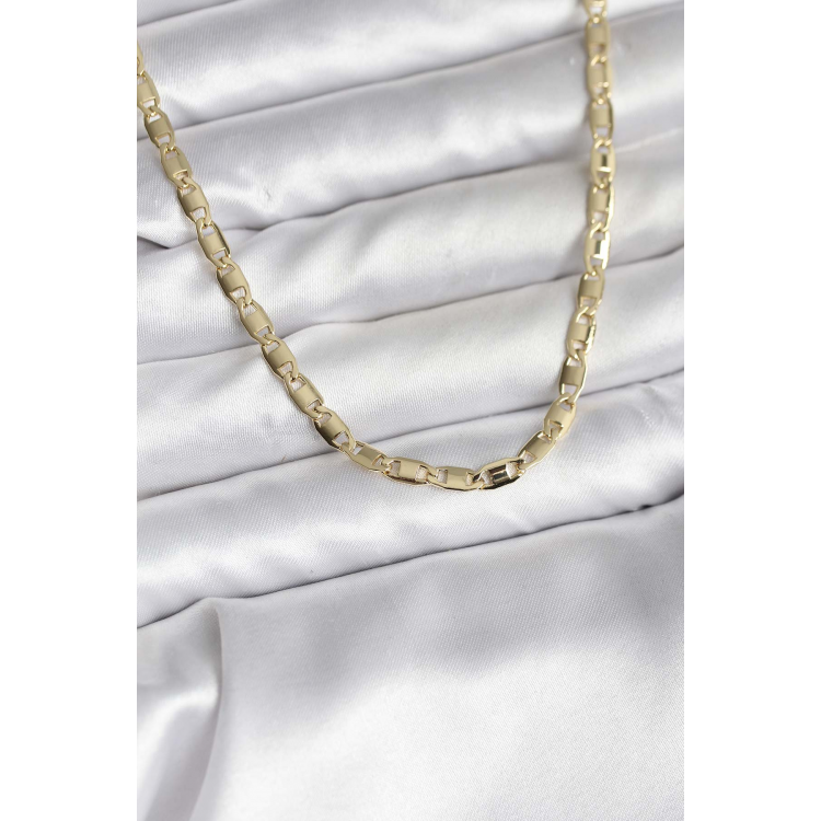 14K Gold Renk Kaplama Plaka Ezme Model Zincirli CM Kadın Kolye 5886