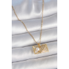 316L Çelik Gold Renk Zincir Zirkon Taşlı Açılır İncili Elmas Model Kadın Kolye 5886