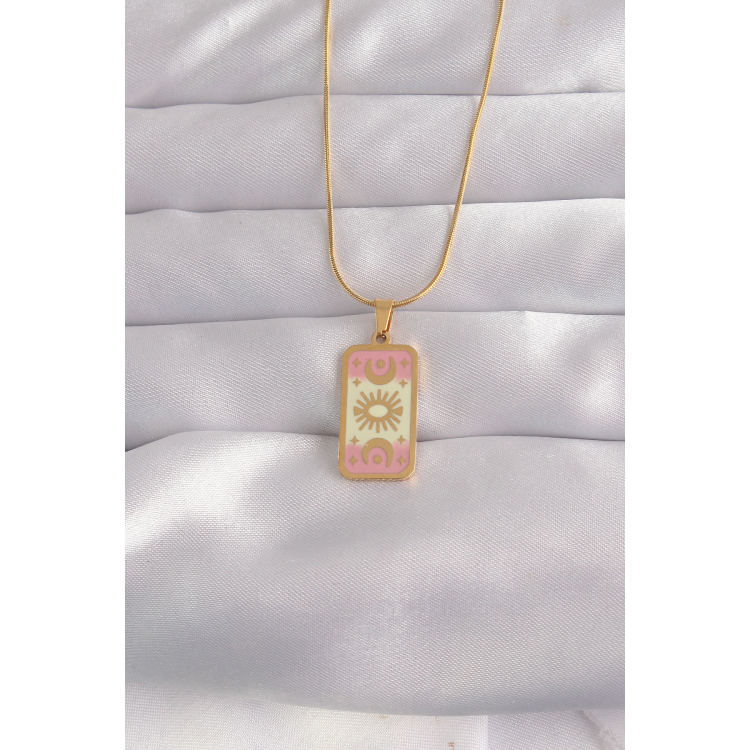 316L Çelik Gold Renk Karışık Mineli Ay Figür Tarot Kolye 5886