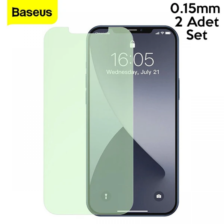 BASEUS İPhone 12 Mini 0.30mm Full Tempered Cam Ekran Koruyucu 2Set Anti-Bluelight-(5775)