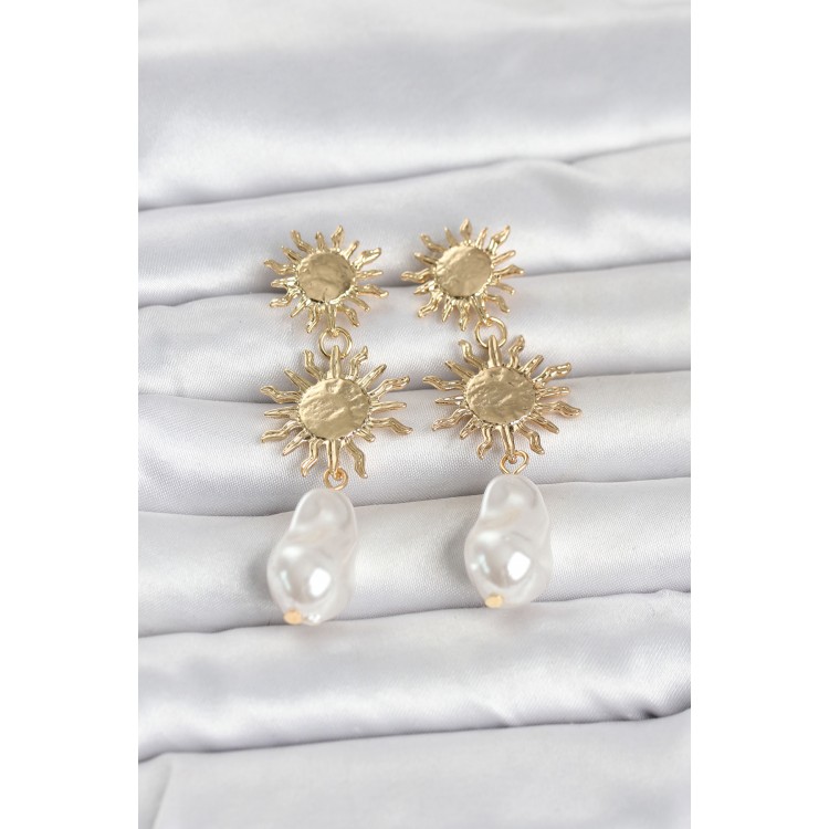 Gold Color Brass Sun Model Detailed Women's EarringsTJ-BKP11797