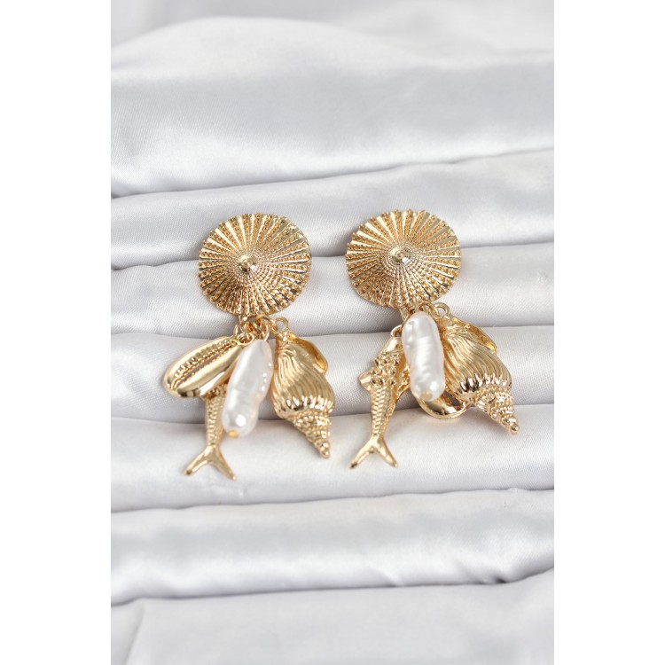 Gold Renk Deniz Temalı Vintage Kadın Küpe TJ-BKP11799