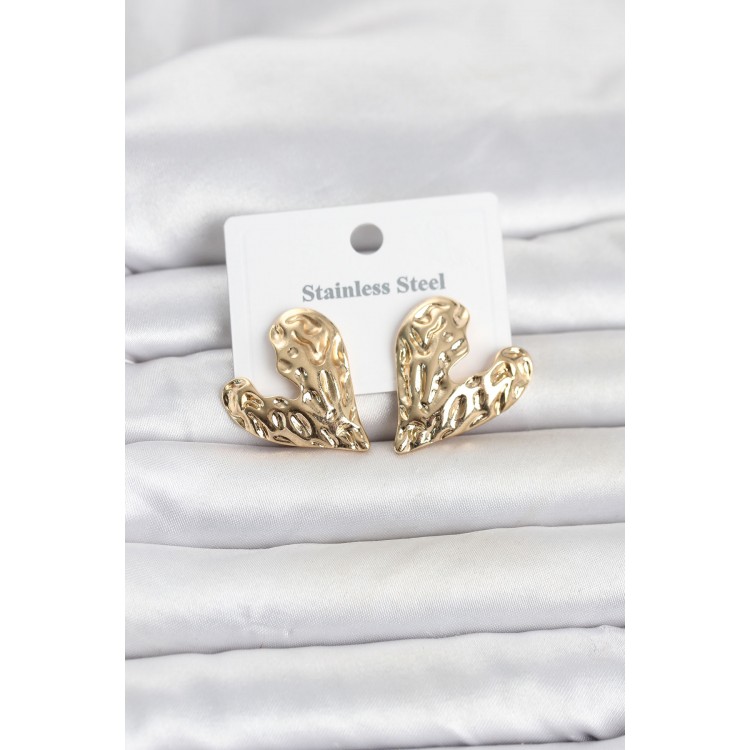 316L Çelik Gold Renk Kalp Model Kadın Küpe TJ-BKP11809