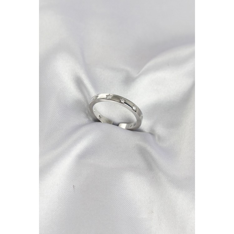 Brass Silver Color Star Detailed Wedding Ring Model for WomenRing TJ-BYK4194