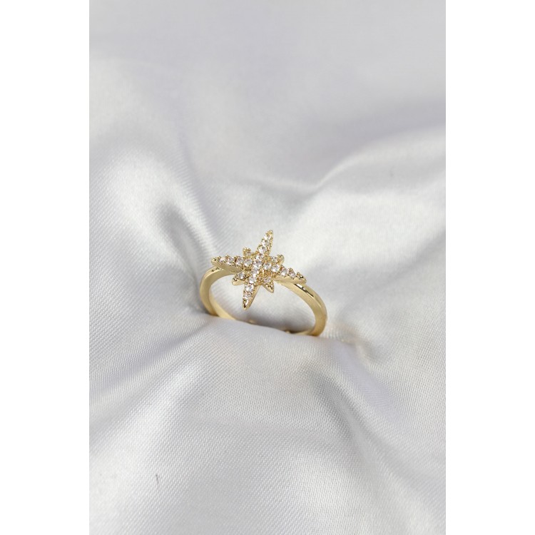 Brass Gold Color Pole Star Model with Zircon StoneWomen's Ring TJ-BYK4199