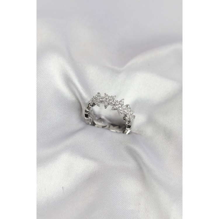 Silver Color Brass Row Star Model with Zircon StoneWomen's Ring TJ-BYK4202
