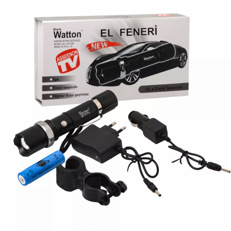 Rechargeable LED Flashlight with Zoom Long Range Professional Lighting System WT-038