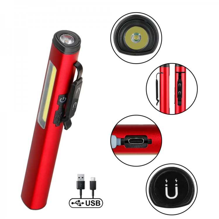 Rechargeable Magnet Work Lamp Pocket Flashlight Powerful LED Lighting Practical Use WT-307-S