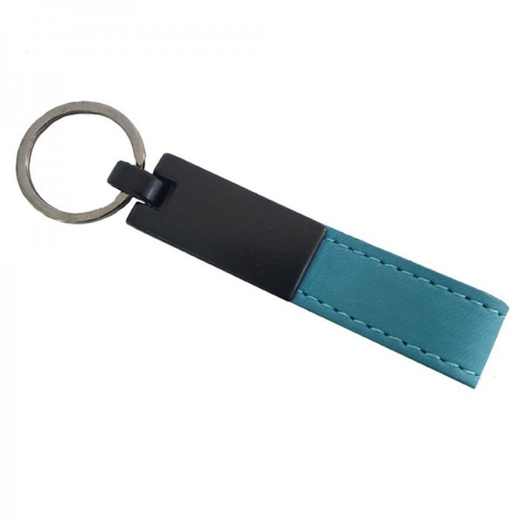 Metal Head Leather Keychain Blue