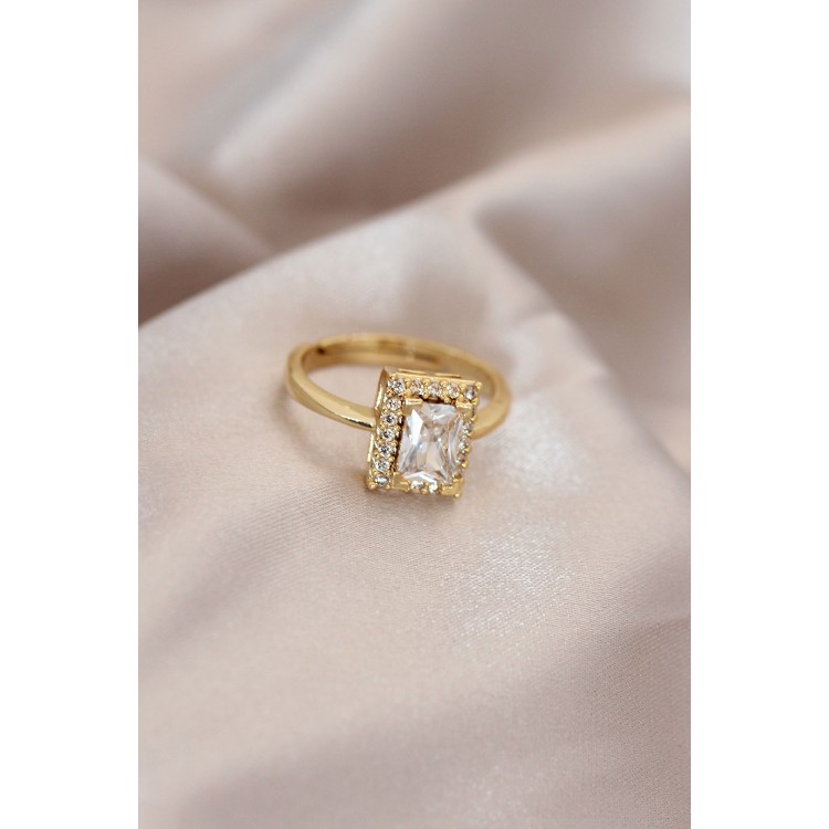 Adjustable Gold-Coloured Metal Zircon and Crystal Stone Rectangular Model Ring - TJ-BYK2068 Adjustable Gold-Coloured Metal Zircon and Crystal Stone Rectangular Model Ring - TJ-BYK2068