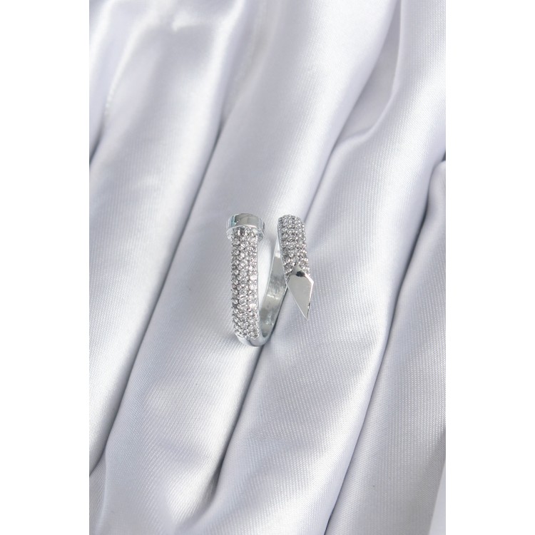 Brass Silver Colour Zircon Stone Stud Model Women's Ring - TJ-BYK2877