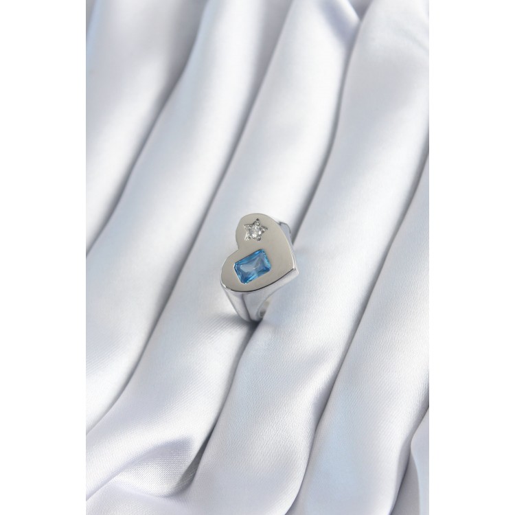 Brass Silver Colour Heart Model Star Zircon Stone Detail Women's Ring - TJ-BYK2894