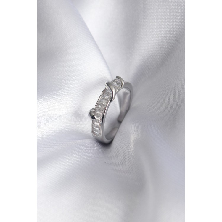 Brass Silver Colour Waterway Zircon Stone Women's Ring - TJ-BYK2914