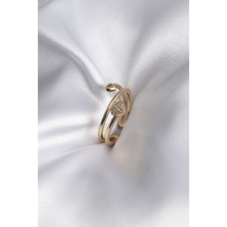 Brass Gold Colour Zircon Stone Detail Heart Model Women's Ring - TJ-BYK2917 Brass Gold Colour Zircon Stone Detail Heart Model Women's Ring - TJ-BYK2917