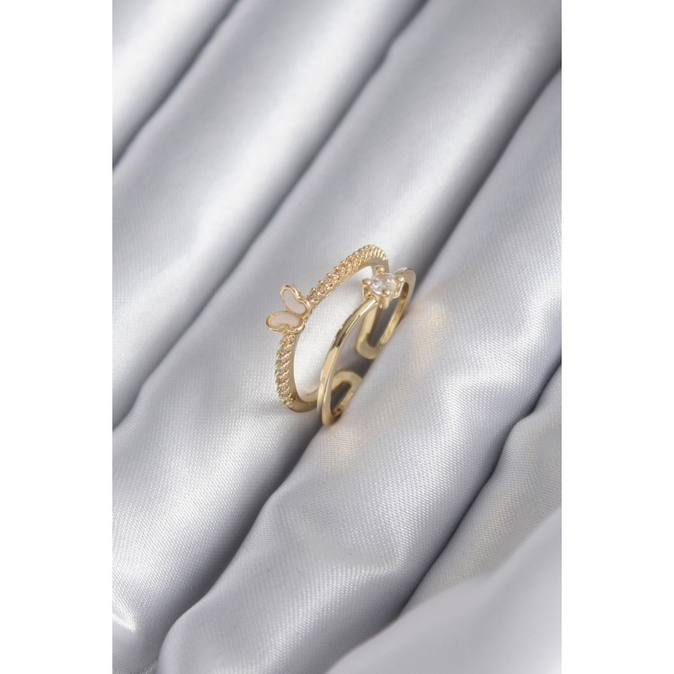 Brass Gold Colour Zircon Stone Detail Butterfly Model Women's Ring - TJ-BYK2933 Brass Gold Colour Zircon Stone Detail Butterfly Model Women's Ring - TJ-BYK2933