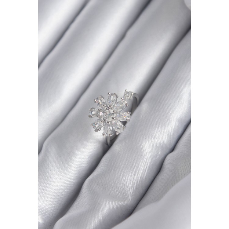 Brass Silver Colour Zircon Stone Daisy Model Women's Ring - TJ-BYK2936