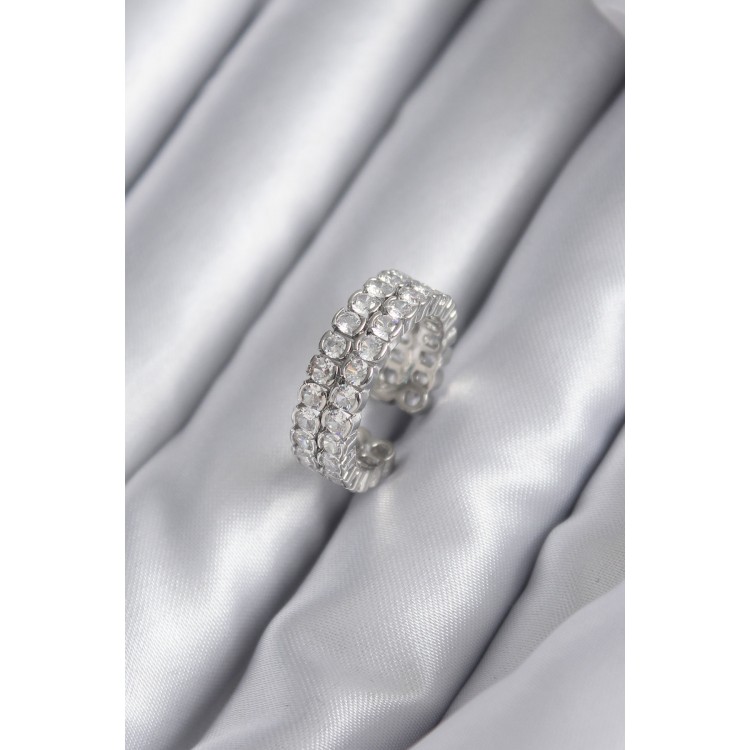 Brass Silver Colour Zircon Stone Women's Ring - TJ-BYK2938