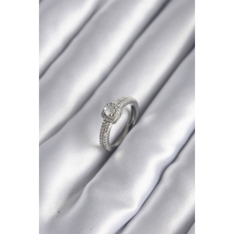 Brass Silver Colour Zircon Stone Women's Ring - TJ-BYK2963